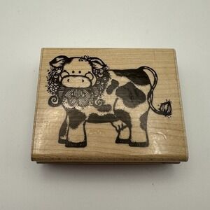 DOTS SM Butter Cup Cow N168 Farm Primitive Wood Mount Rubber Stamp Vintage 90s